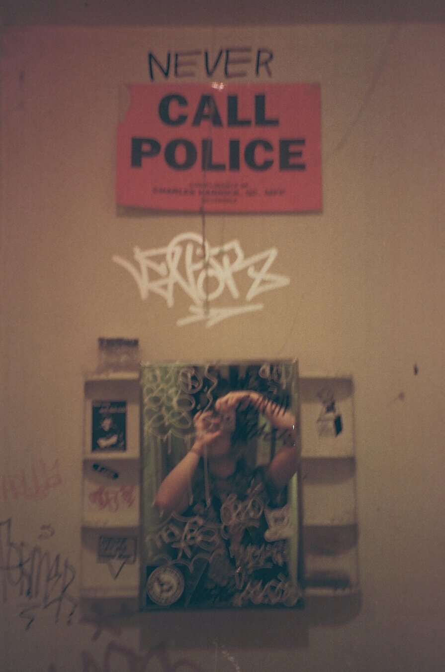 mirror selfie at faith/void in 2018. pentax espio kodak gold 400