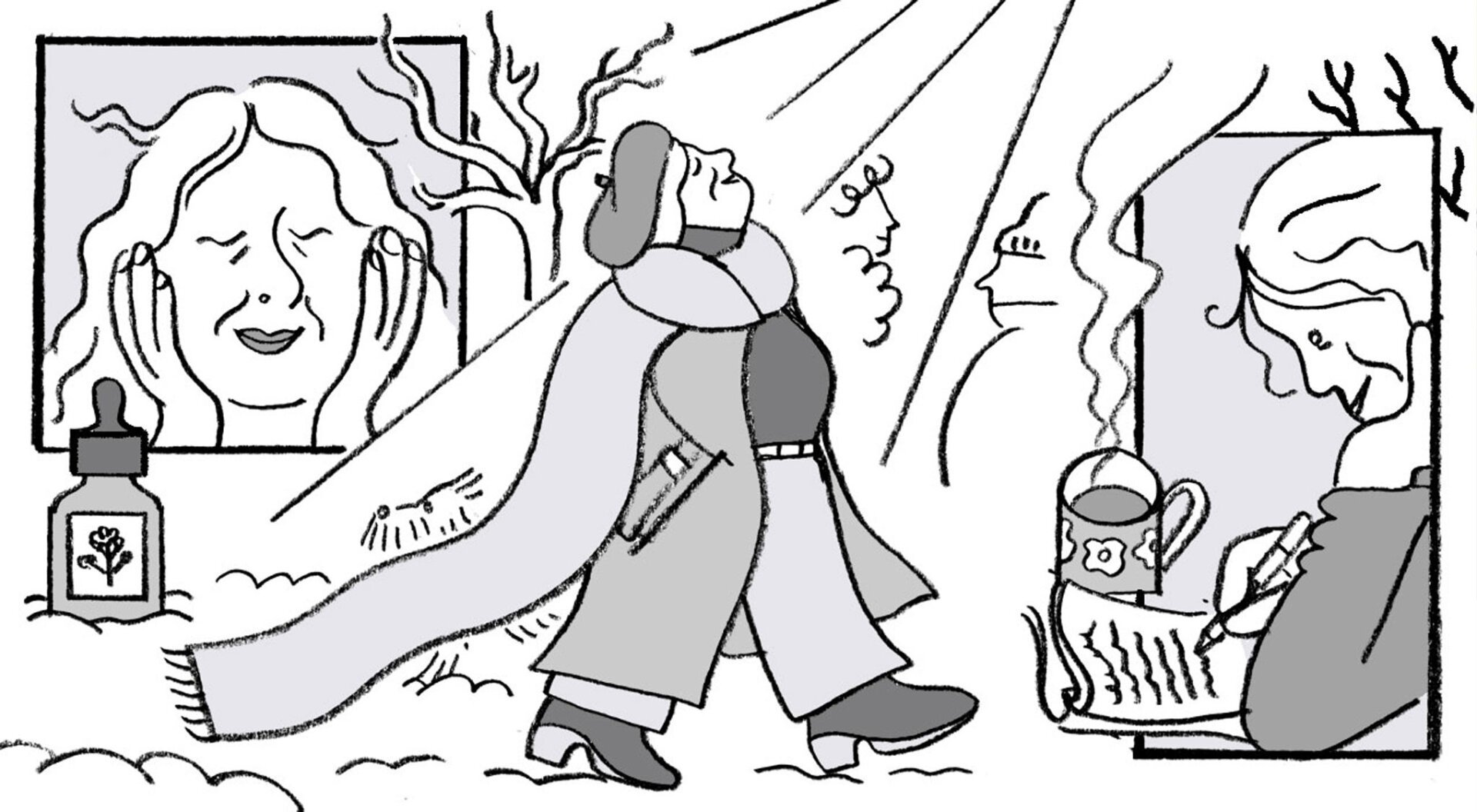 Sketch of the illustration in black and white