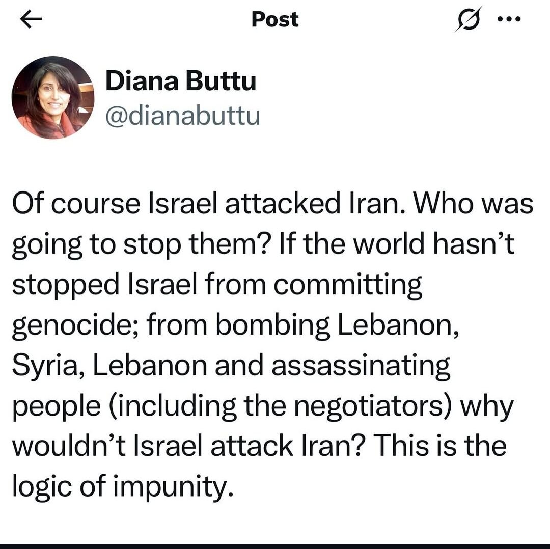 Of course Israel attacked Iran. Who was going to stop them? If the world hasn't stopped Israel from committing genocide; from bombing Lebanon, Syria, Lebanon, and assassinating people (including the negotiators) why wouldn't Israel attack Iran? This is the logic of impunity