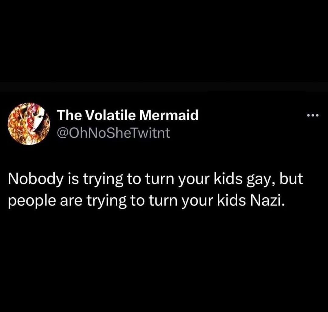 Nobody is trying to turn your kids gay, but people are trying to turn your kids Nazi