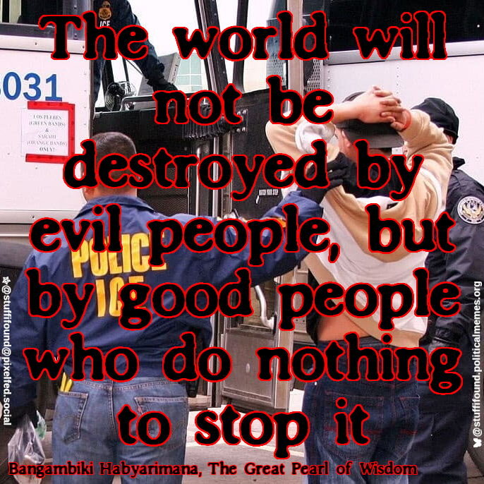 The world will not be destroyed by evil people, but by good people who do nothing to stop it