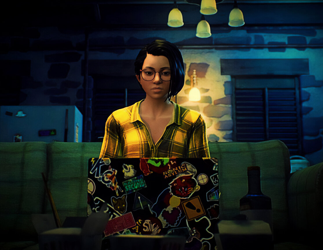 Alex examines the evidence on her laptop.