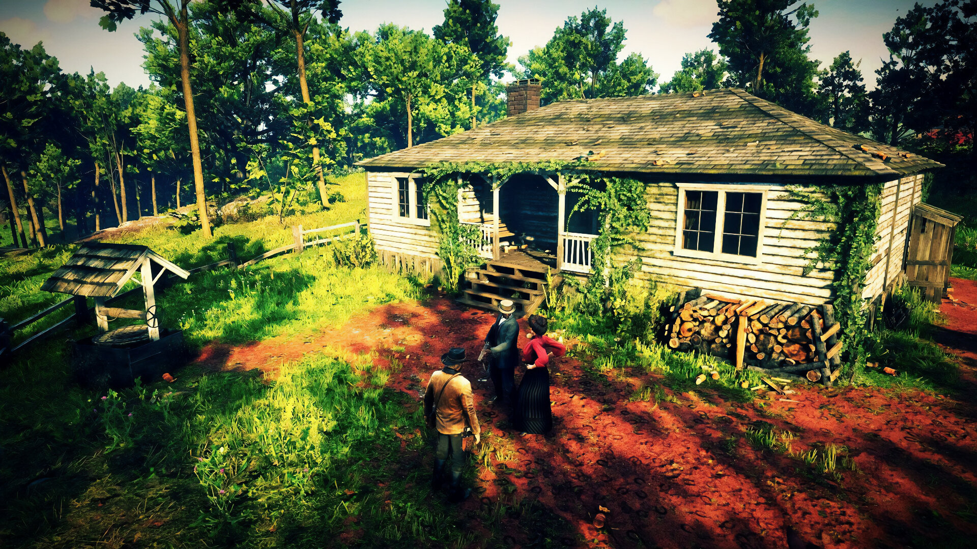 Arthur Morgan and Susan Grimshaw confront the guard outside Radley's House, Lemoyne.