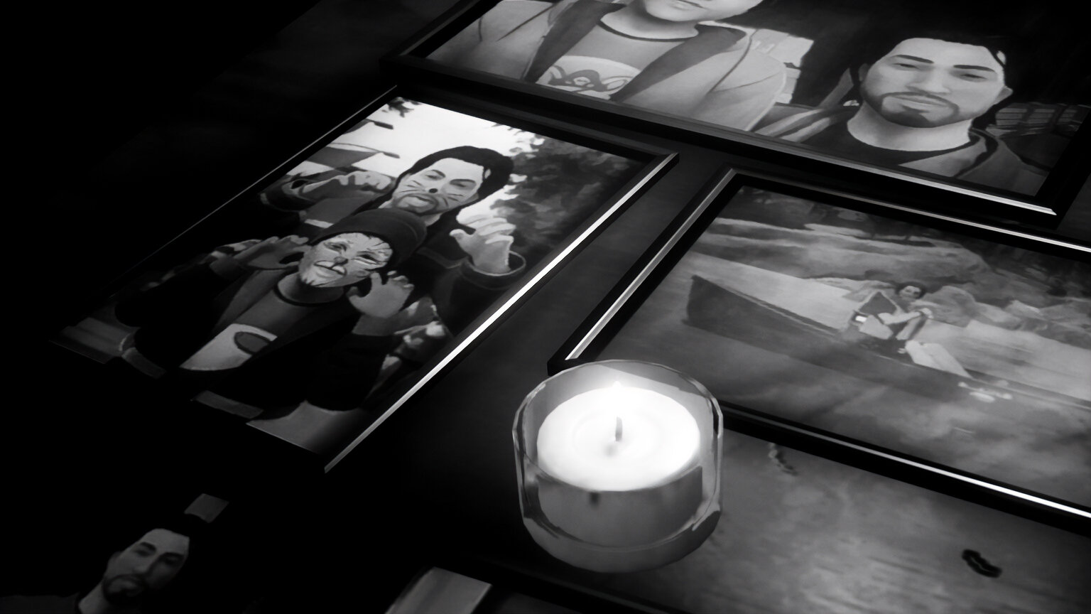 Candles and photos offer vigil to Gabe's memory.