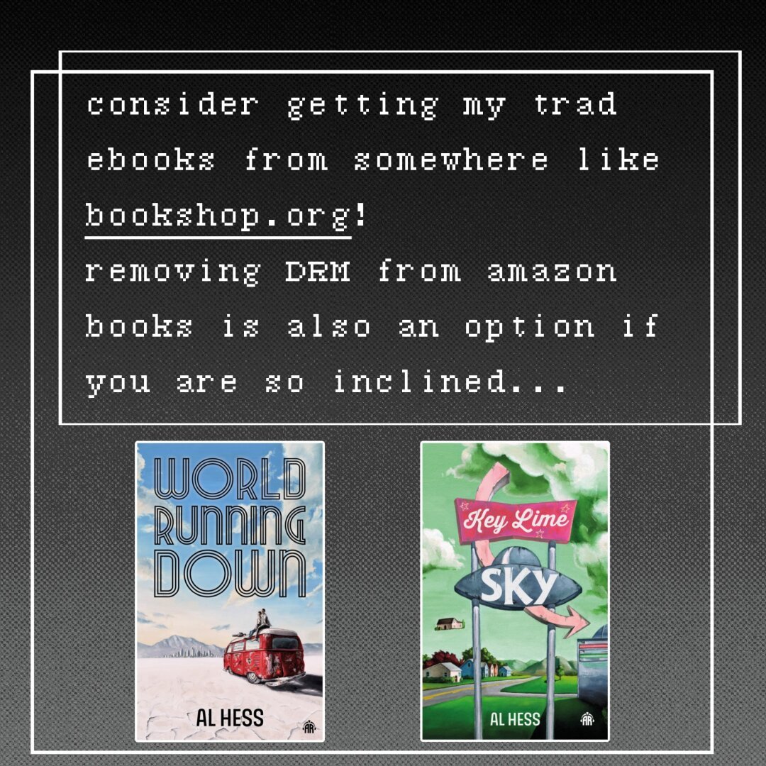 a black gradient background with white text. consider getting my trad ebooks from somewhere like bookshop.org! removing drm from amazon books is also an option if you are so inclined...