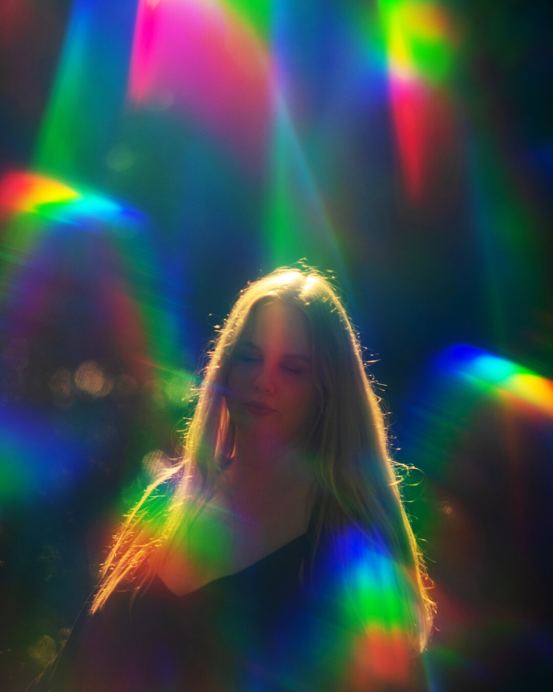 Portrait of a woman with psychedelic refraction effects