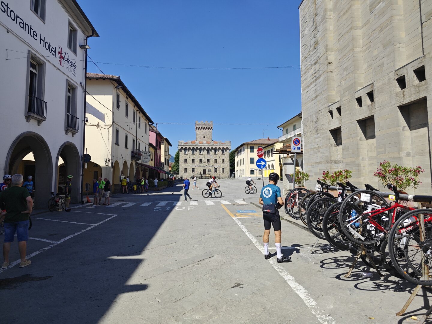 Firenzuola main square with bicycles parked