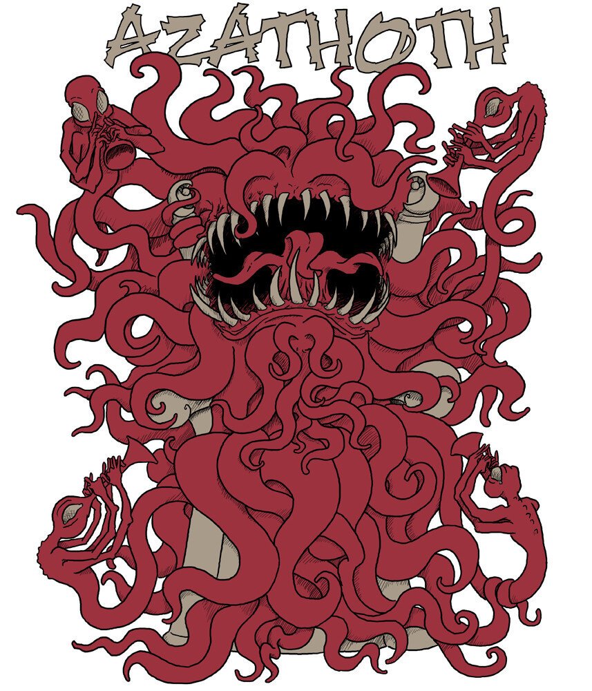 Azathoth, a cosmic entity consisting of a huge mouth and a swarm of tentacles. Some of the tentacles form into figures who play instruments made of their faces. #Azathoth #lovecraft #horror #eldritchmonster #monster