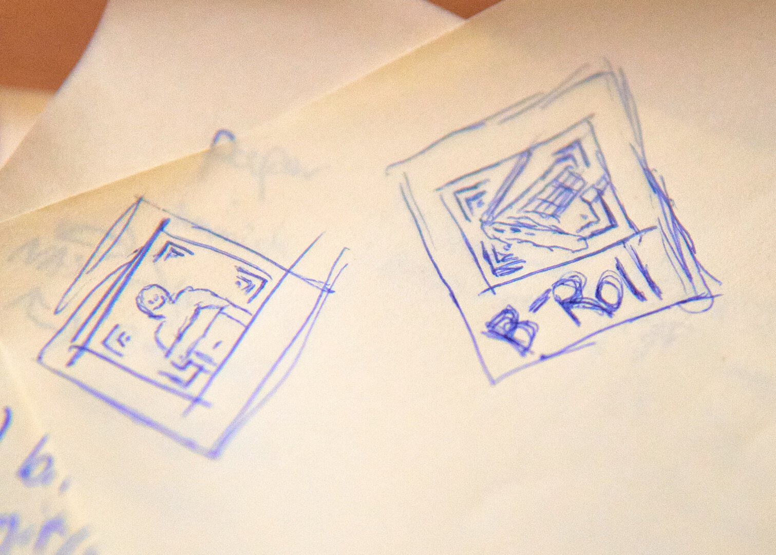 PostIt Note with scribbled picture frames on it. One of them is labeled 'B-Roll'
