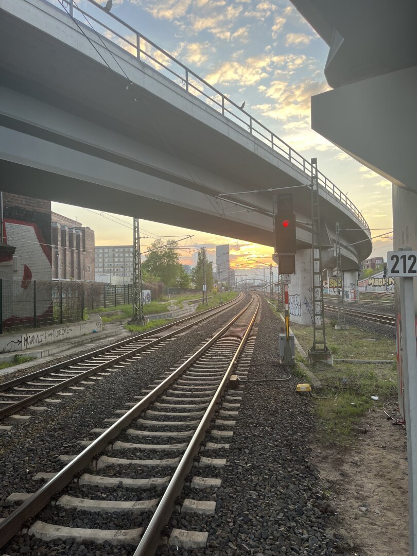 Railroad tracks with sunset