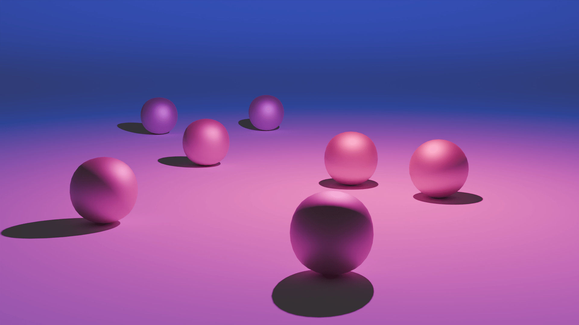 3D visualization of pink and purple bath pearls on a plane.