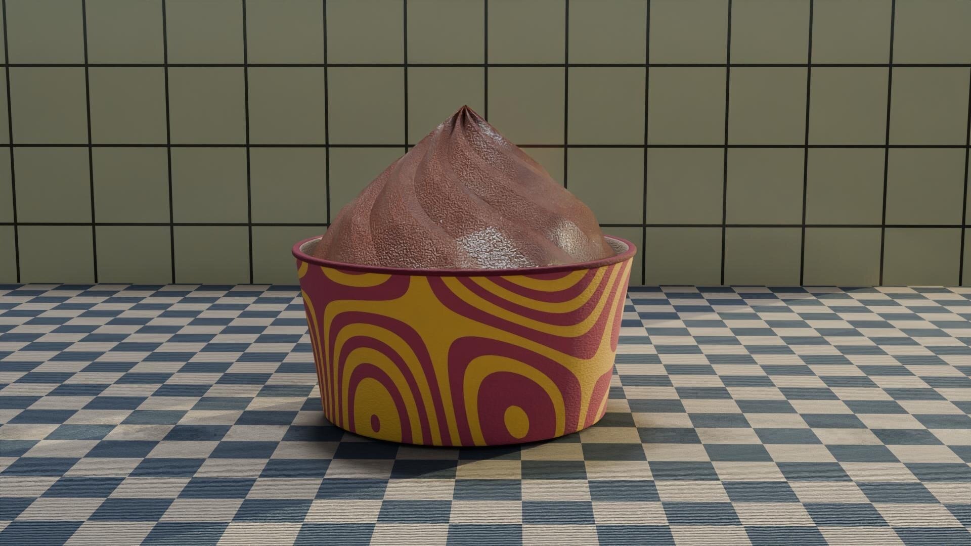 3D model of chocolate mousse in a cup.