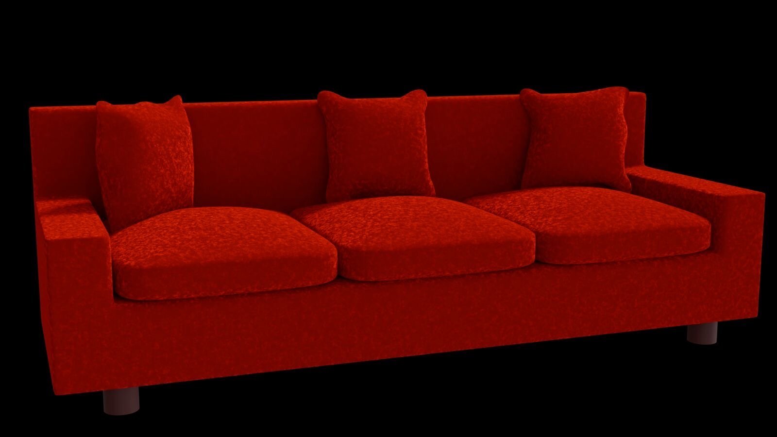 Almost photorealistic 3D model of a red velvet couch.
