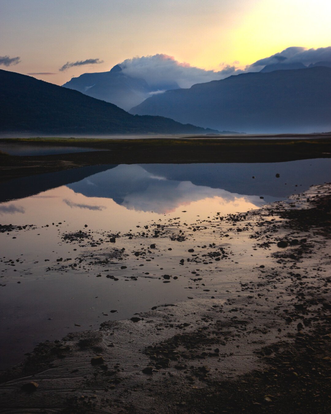 Sunset by the sea in the Lyngen Alps, Norway