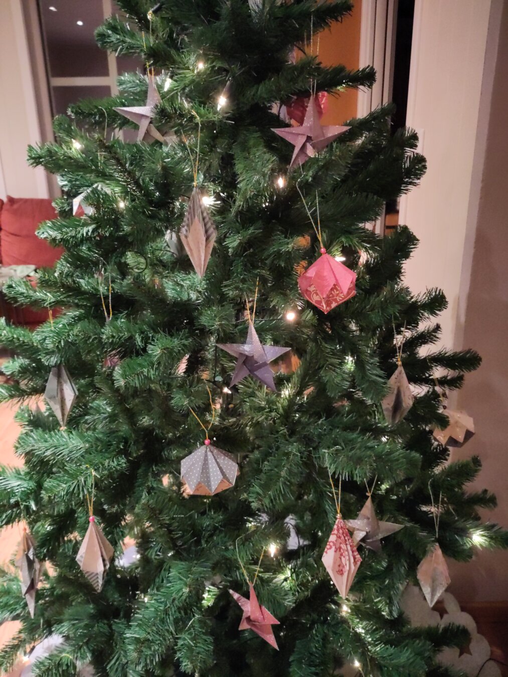 Christmas tree with origami ornaments