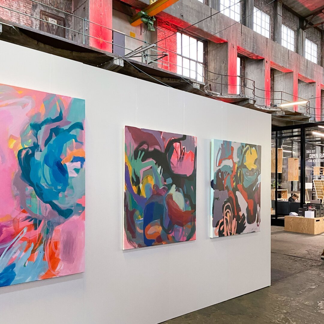 Abstract paintings in an exhibition