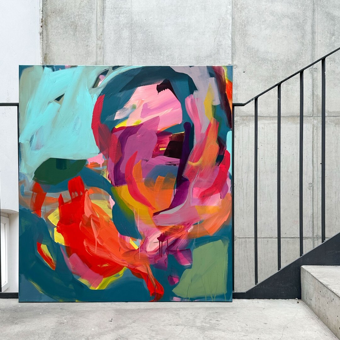 Abstract painting, midsize in concrete staircase