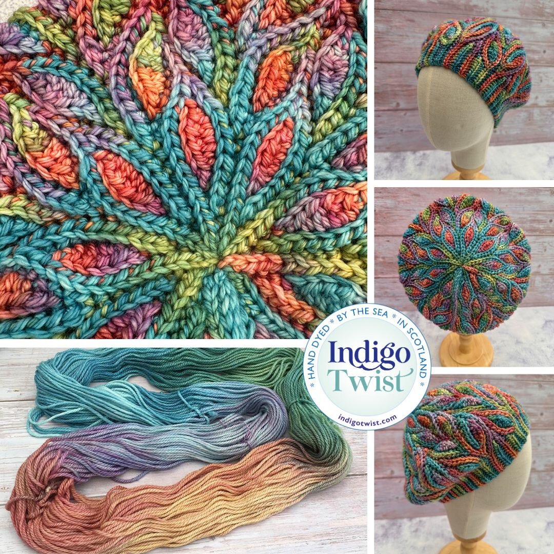 A beautiful beret crocheted with yarn from IndigoTwist.com.  Pattern is Ivy Beret by Liudmyla - https://www.ravelry.com/patterns/library/ivy-crochet-beret