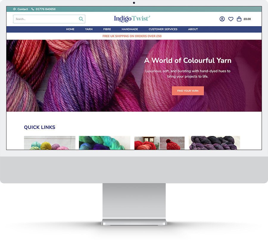picture of a computer screen showing the new Indigo Twist website