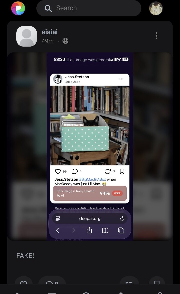 Screenshots of various comments and AI detector models.