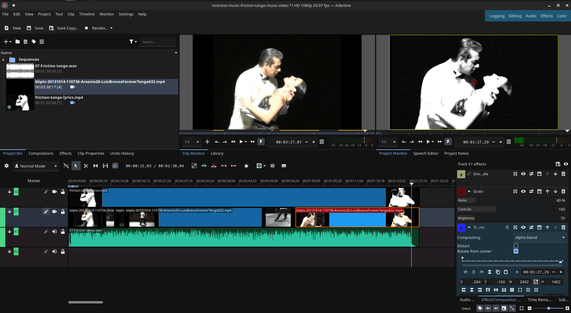 Screenshot of video editing software kdenlive