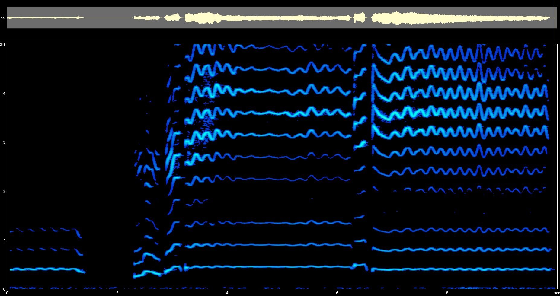 spectrogram portraying a waveform and boosted frequencies in the area of 2-4 kHz