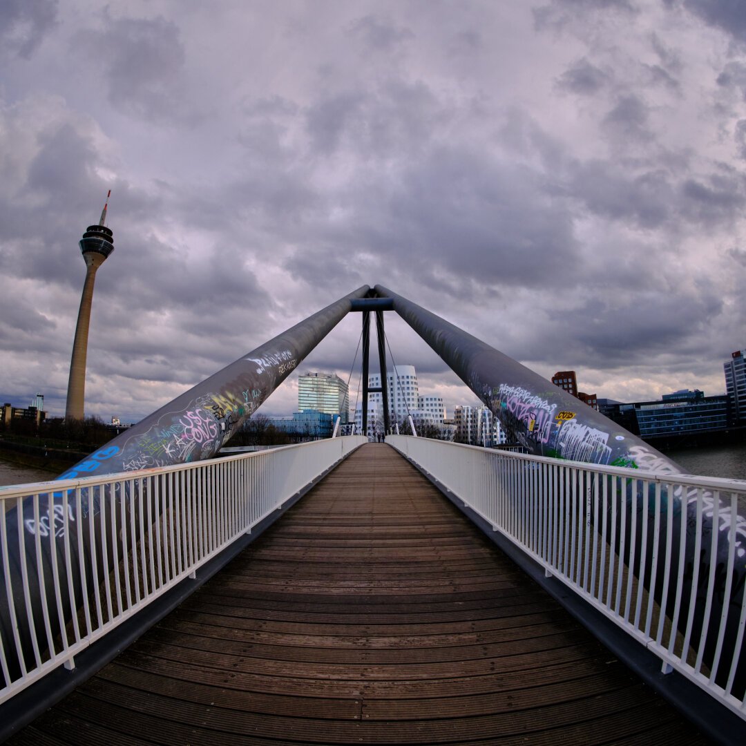 Bridge in Dusseldorf with rheinturm behind