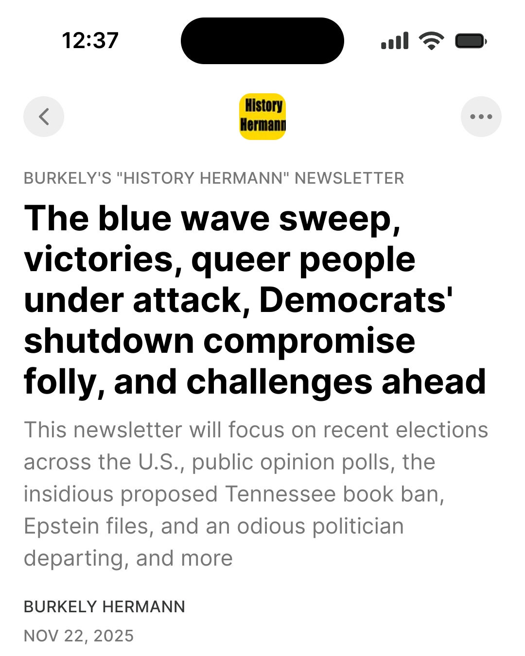 The blue wave sweep, victories, queer people under attack, Democrats' shutdown compromise folly, and challenges ahead

This newsletter will focus on recent elections across the U.S., public opinion polls, the insidious proposed Tennessee book ban, Epstein files, and an odious politician departing, and more