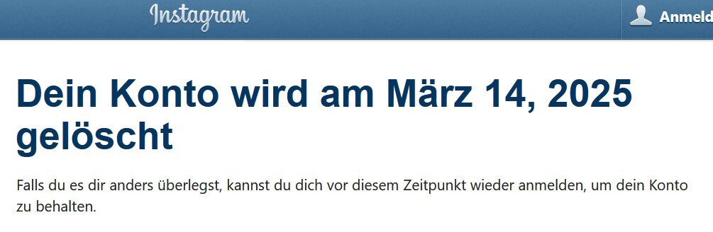 Meldung zur Löschung vom Instagram Konto