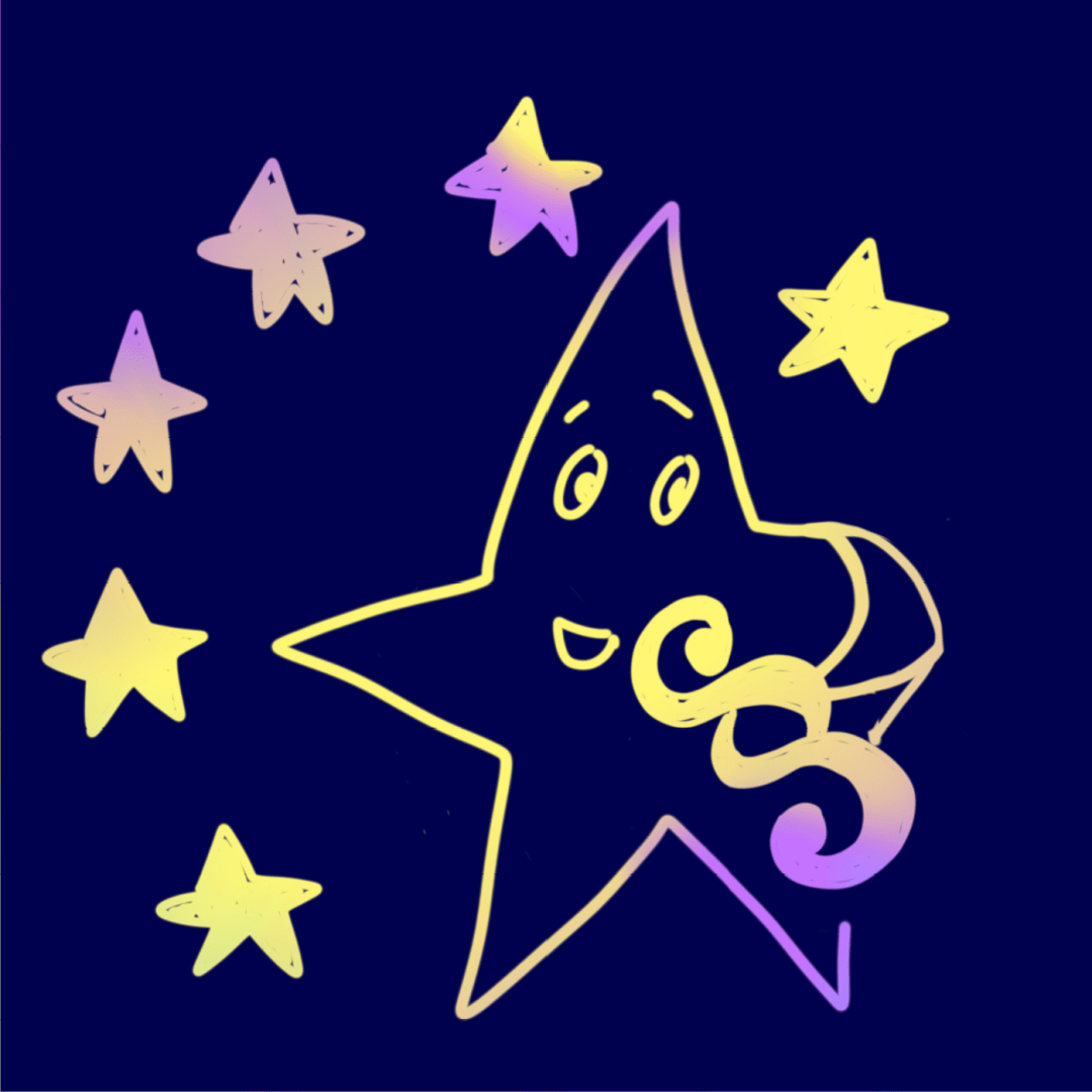 Ein Sketch von einem Stern hat einen Paragraphen im Arm. Um ihn ein Regenbogen aus weiteren Sternen. EU Gesetze.