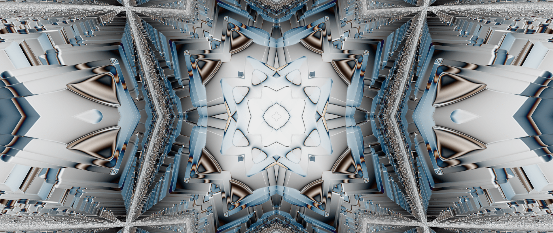 A rendering of procedural functions displaying a slice of infinite recursive shapes