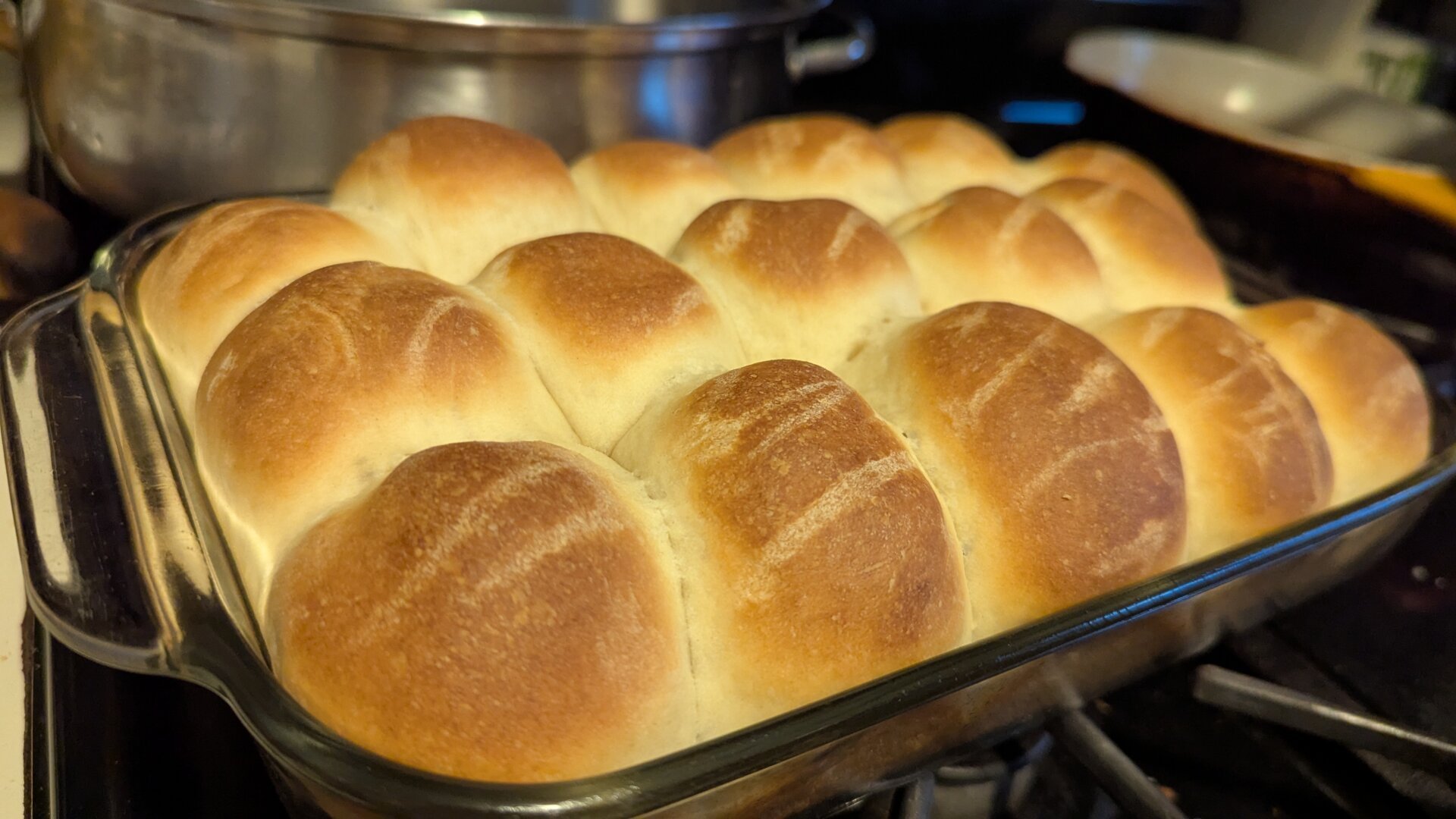 a pan of freshly baked rolls
