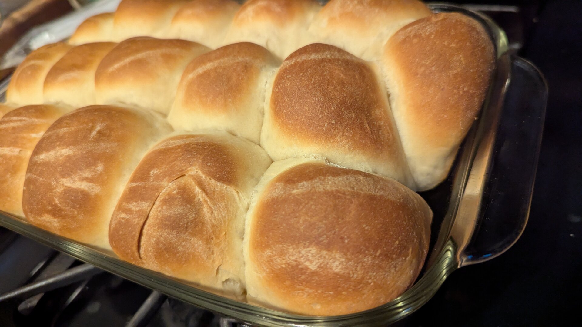 a pan of freshly baked rolls