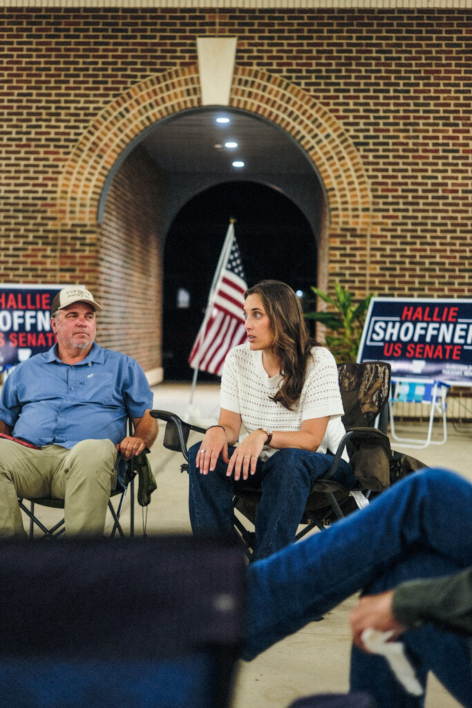 Hallie Shoffner meets with local farmers to discuss her plans if elected for US Senate.