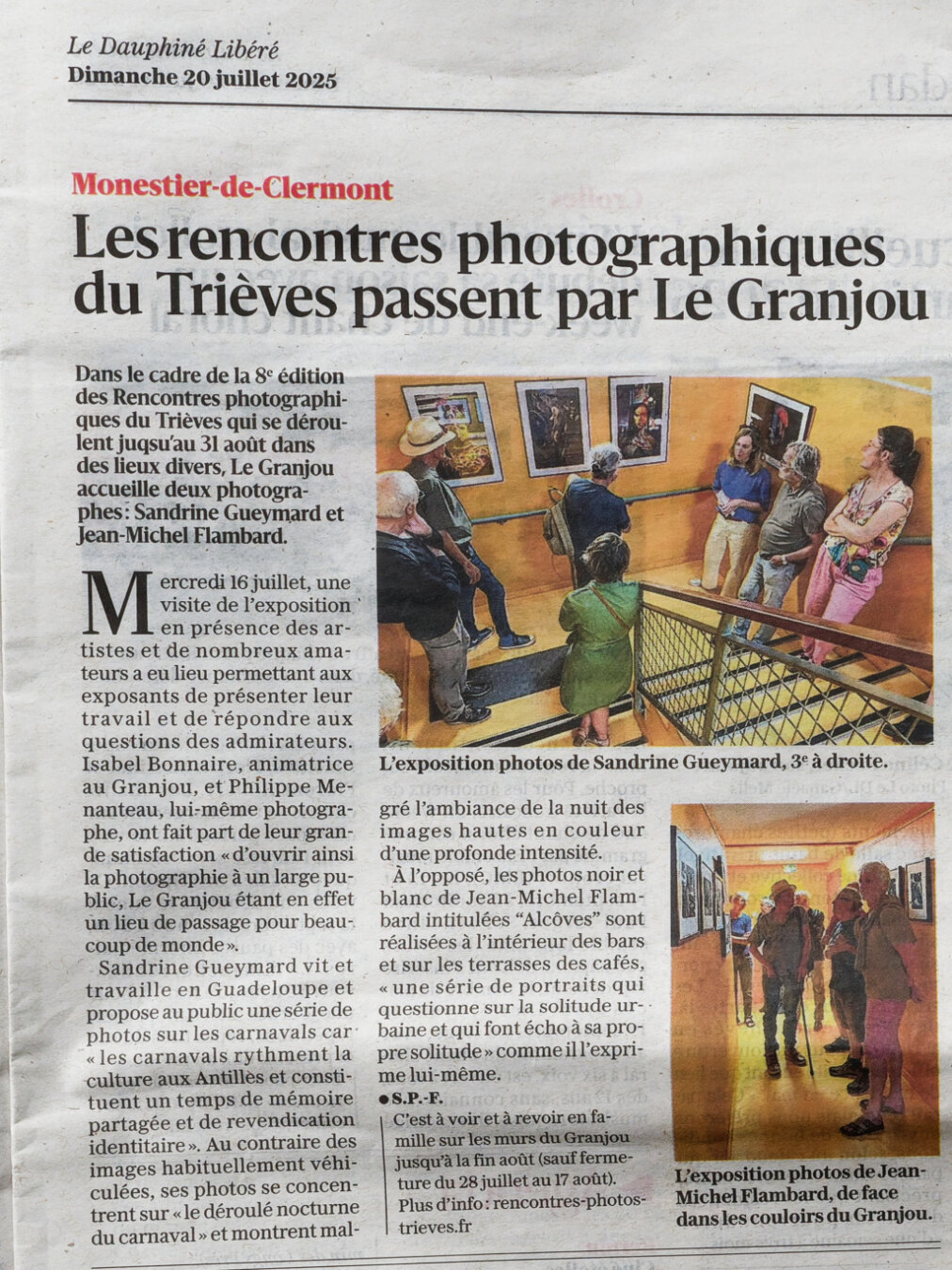 Article de presse sur les rencontres photographiques du Trièves 2025