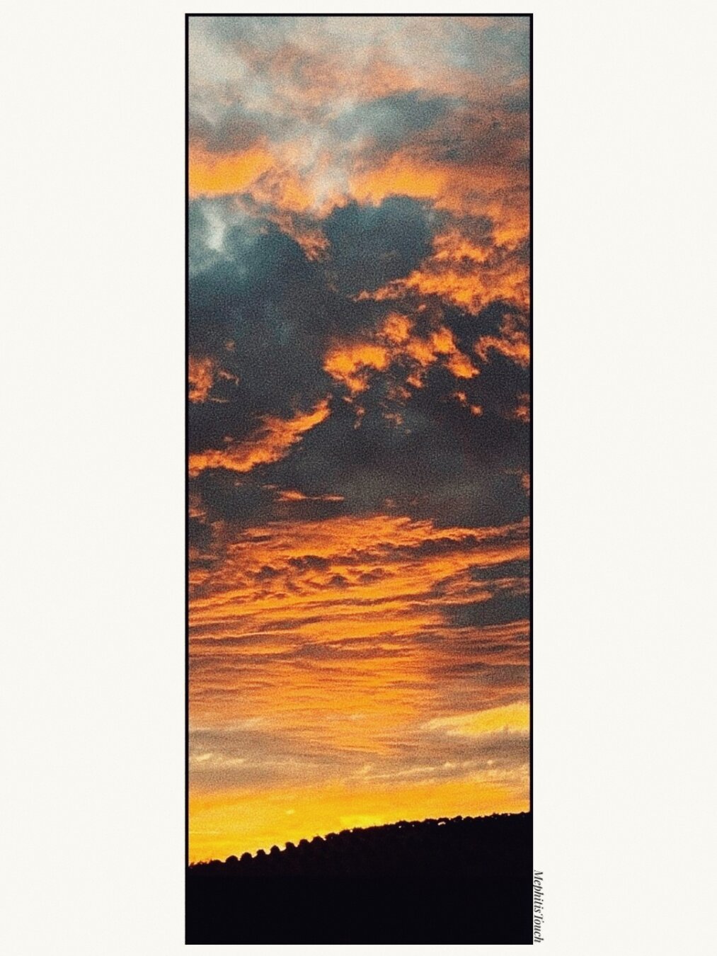 yesterday's sunset, framed, and edited with Google Photos and Snapseed; some black added to bottom of photo to help extend silhouette (using screenshot from UI border), albeit unsuccessfully - since change in tone can still be seen; glad The Fourth is behind us