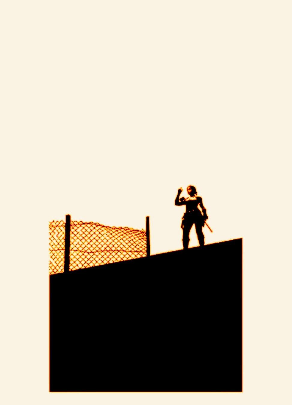 Computer controlled companion - Sheva - from a distance, in monochrome. 
With a second controller, this campy 2009 entry could be braved alongside a friend or partner. 
"You don't have to face fear alone", the back of the case reads. 
Miss you, Haley.