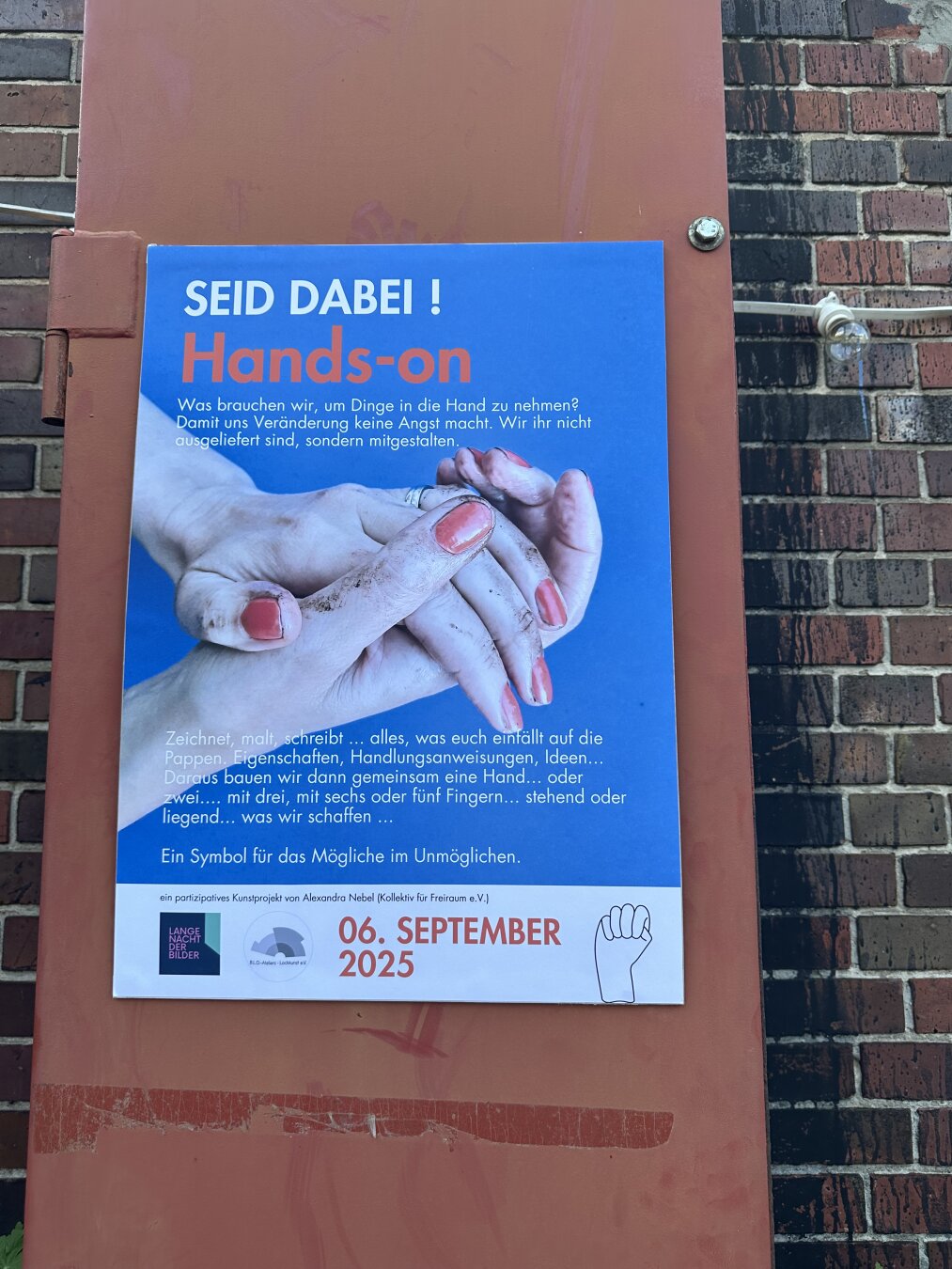 Hands-On Werbeplakat für einen Malworkshop auf dem BLO-Gelände.