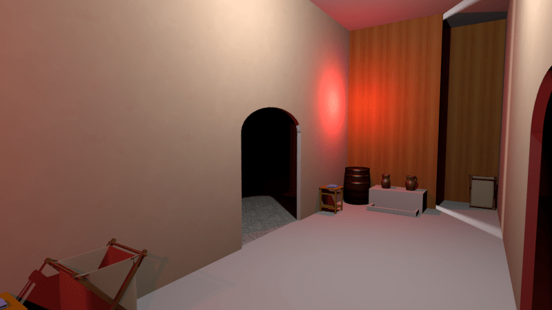 Selber Raum, aber von der anderen Seite. Auch hier noch ein Waschplatz, dahinter aber nun eine hölzerne Wand.