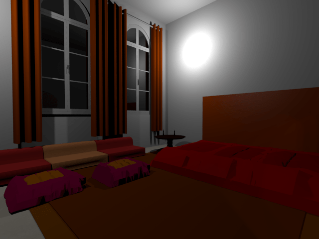 Selber Raum, aber am späten Abend. Draußen ist alles dunkel, die Schatten im Raum kommen besser zur Geltung.