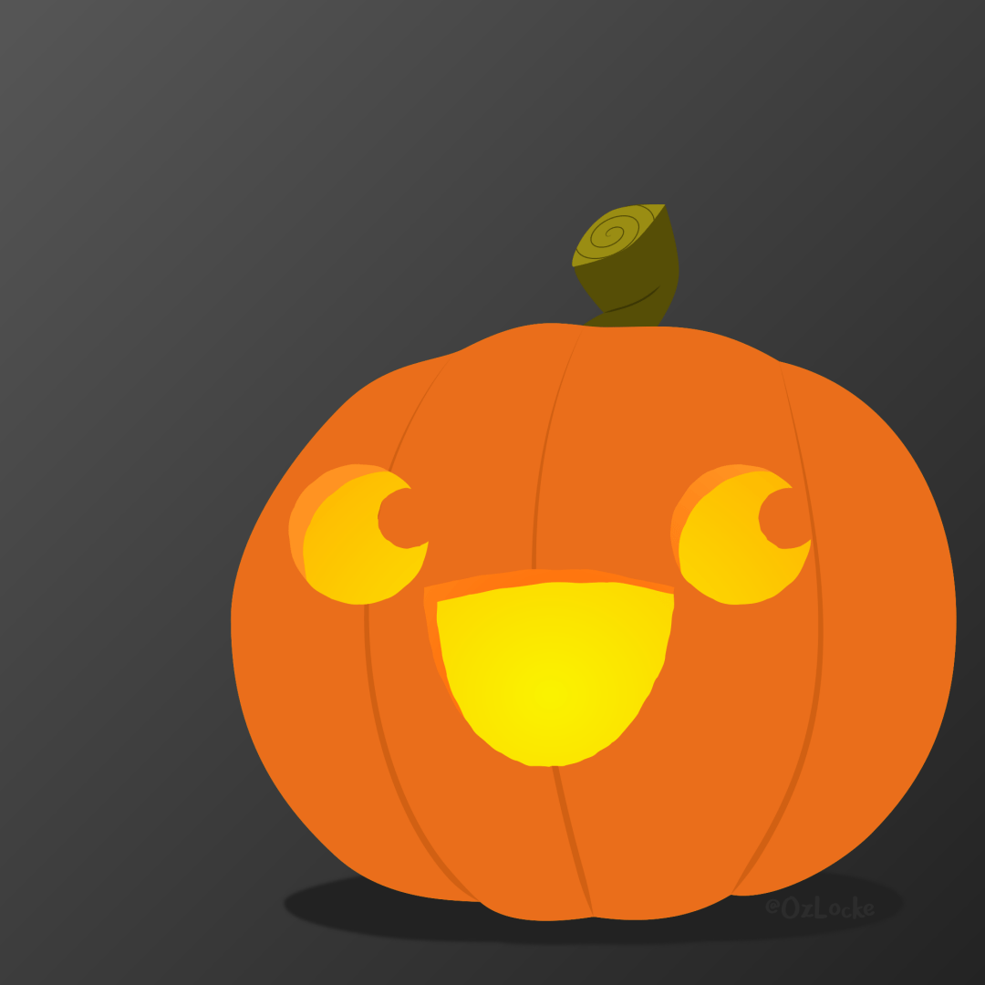 An illustration of a pumpkin with a smiling face