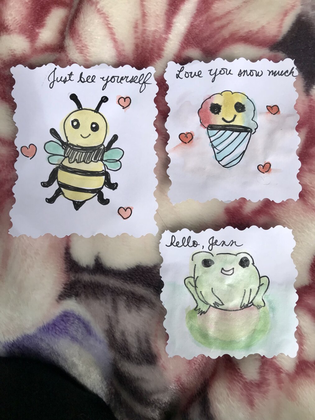 Watercolor frog, bee, snow cone and puns