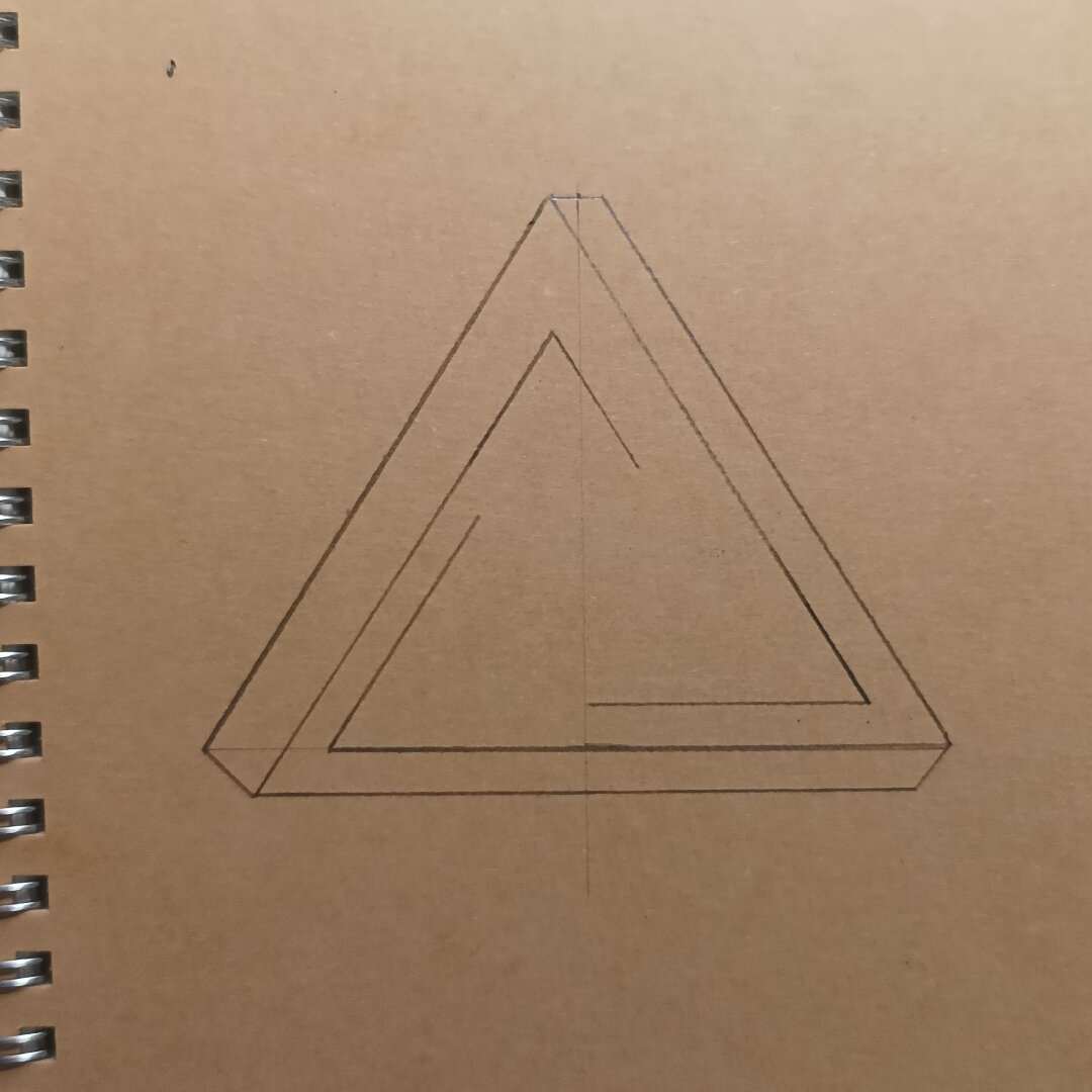 Picture of the outline of the shape, as well as the beginning of what will be the beams of the triangle.