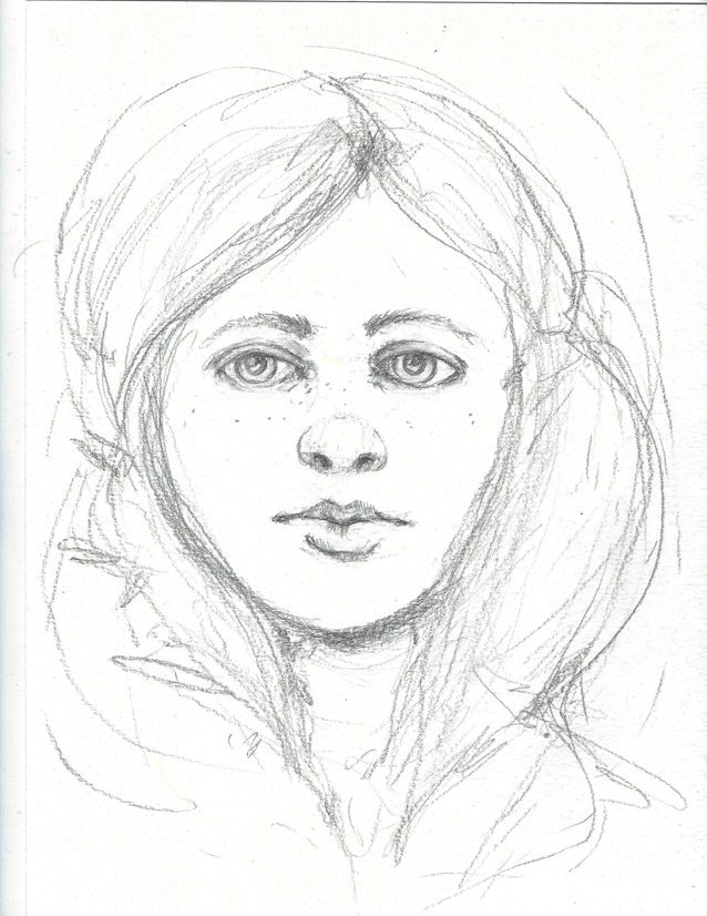 A human face. Pencil drawing on paper.