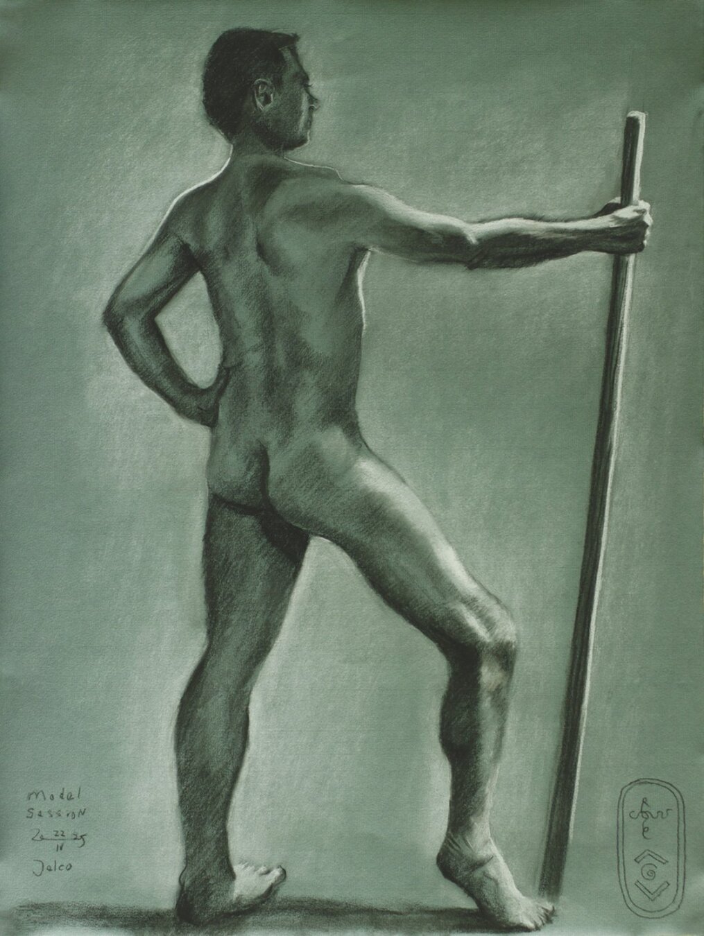 live drawing session standing male nude on canvas