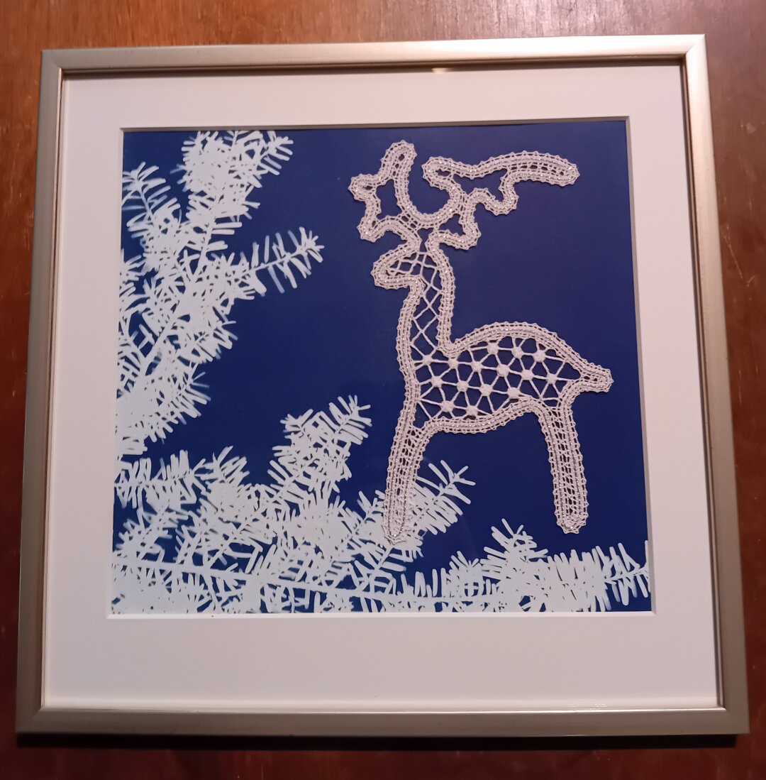 Cyanotype print with bobbin lace