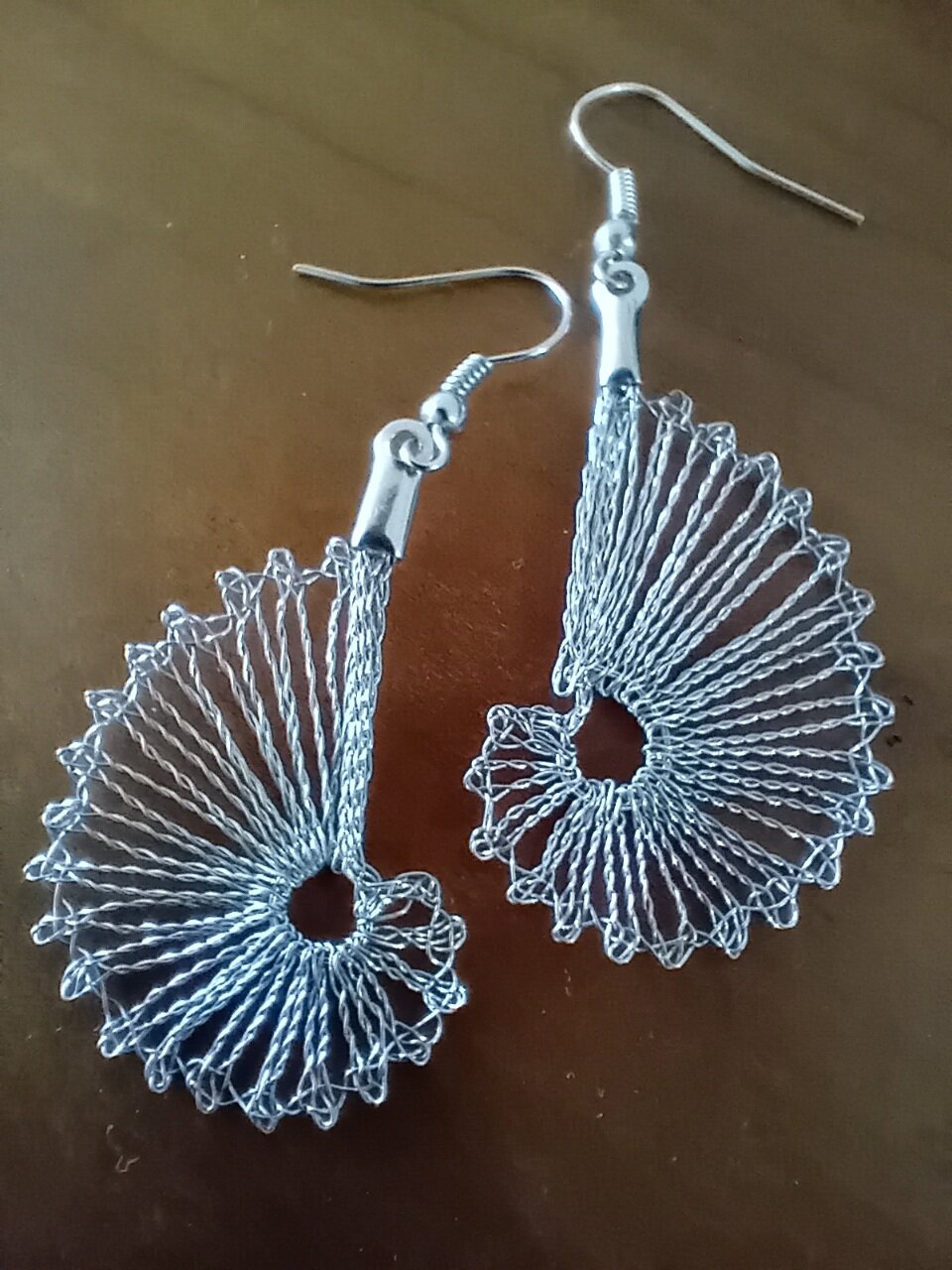 Wire lace earrings, silver spirals