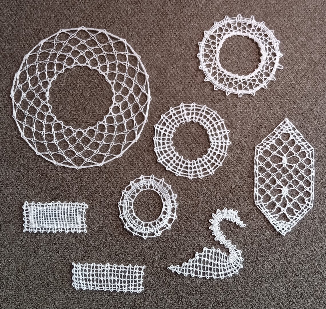 Practice pieces in bobbin lace