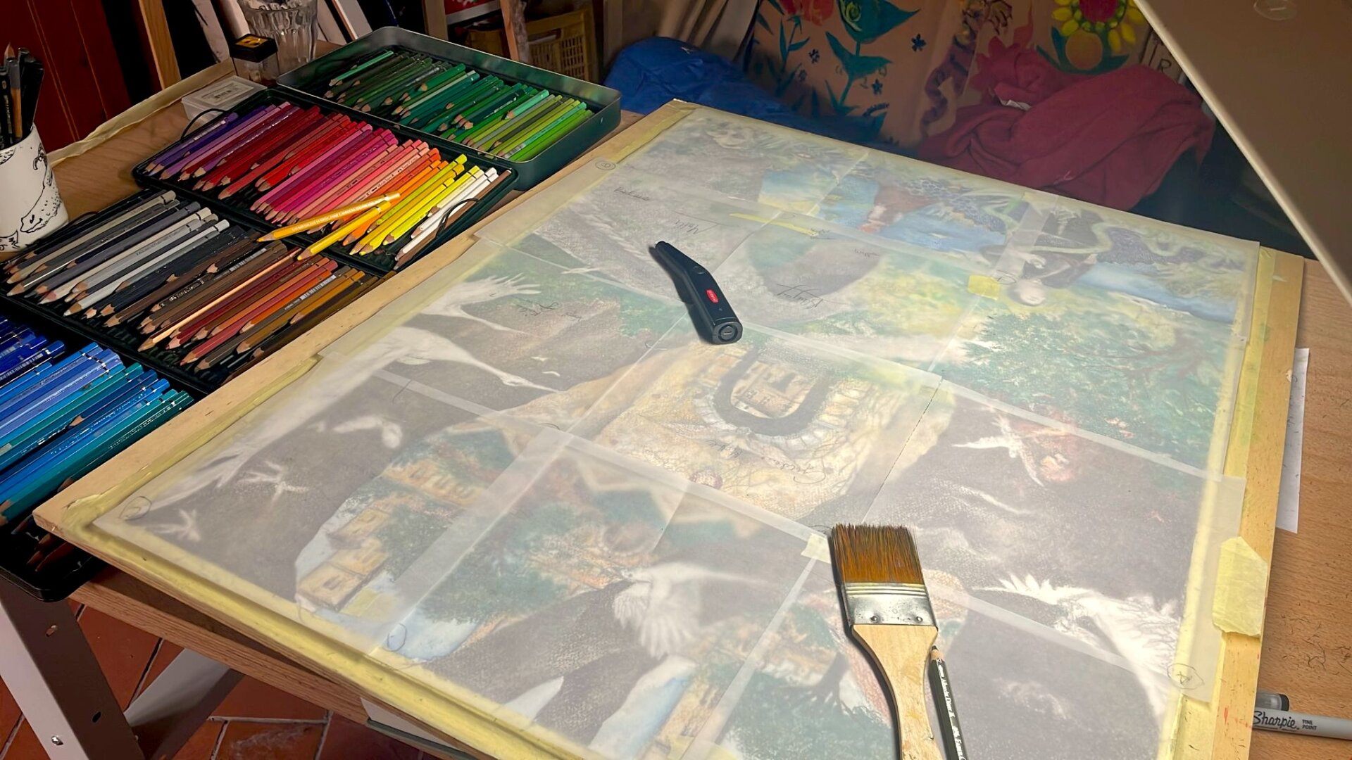 Cornelia's studio, illustrating for Reckless 5