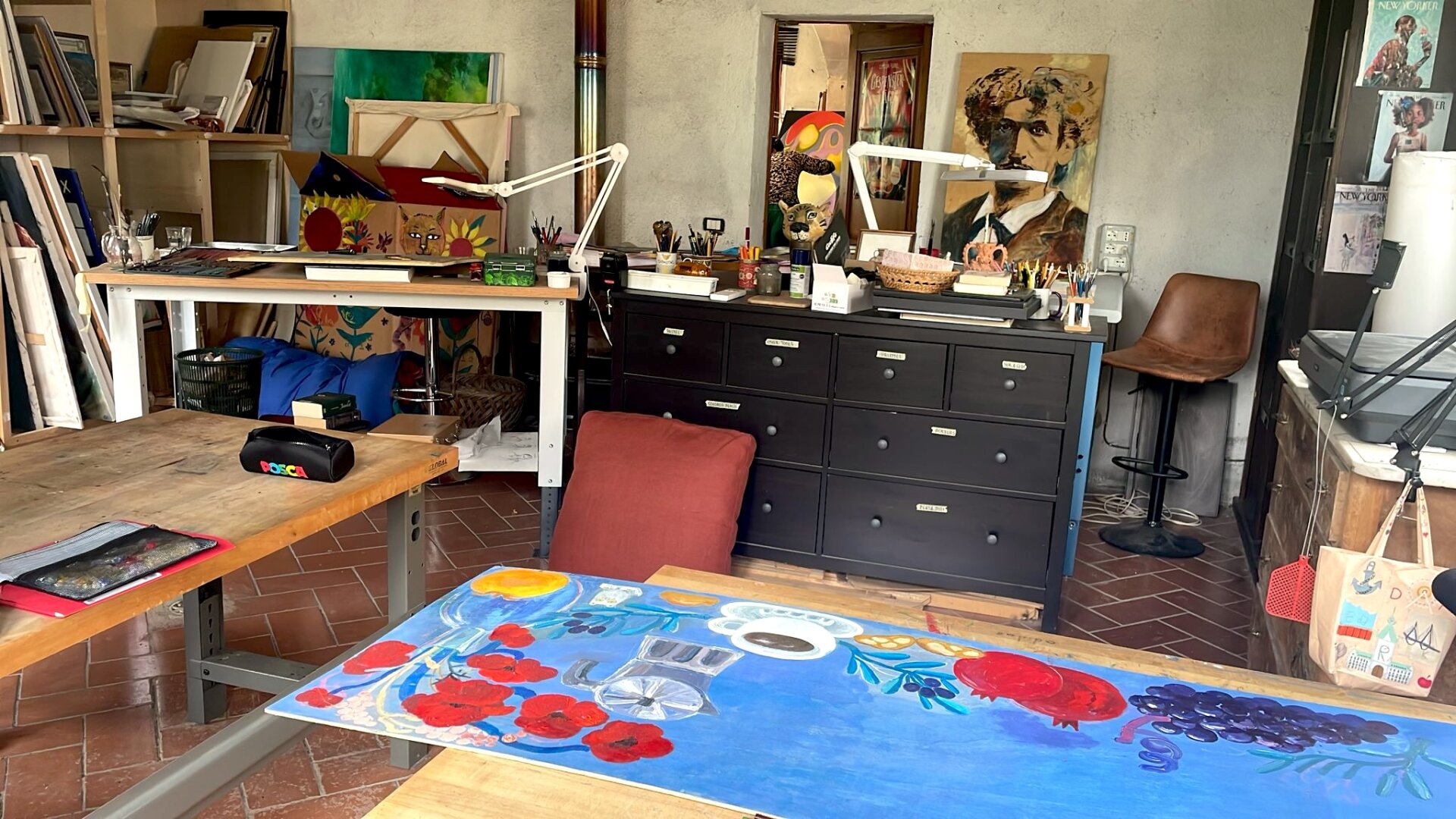 Cornelia's studio, illustrating for Reckless 5